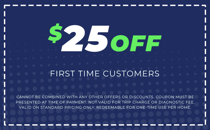 $25 off coupon for first-time customers of Service Ready Air Conditioning & Plumbing, featuring terms and conditions for redemption.