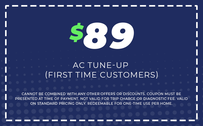 $89 AC tune-up coupon for first-time customers from Service Ready Air Conditioning & Plumbing, featuring terms and conditions for redemption.