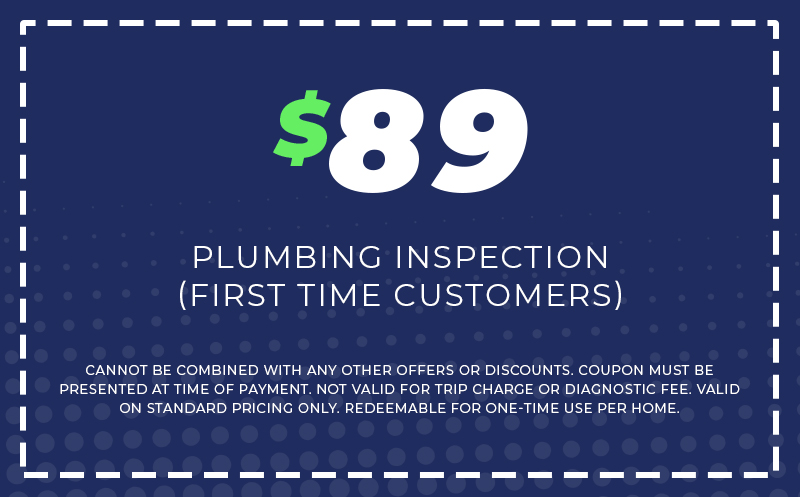$89 plumbing inspection coupon for first-time customers, highlighting savings on plumbing services from Service Ready Air Conditioning & Plumbing.